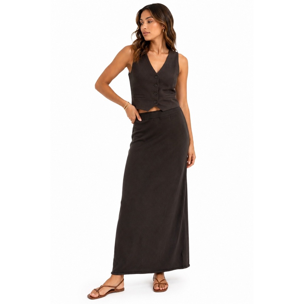 Eileen Fisher Petite PS Italian Yarn Knit Straight Long Skirt Brown Minimalist